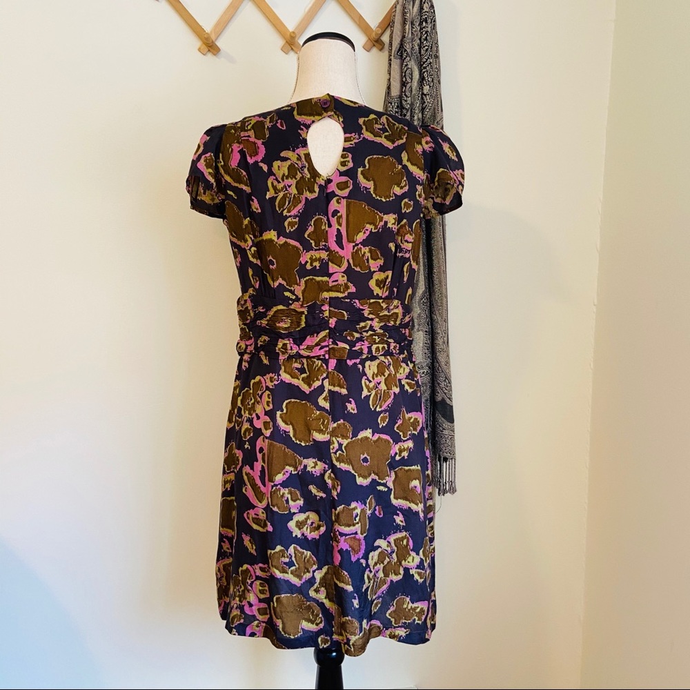 SOLD Abstract Floral Print Ruched Dress - Picture 2 of 5